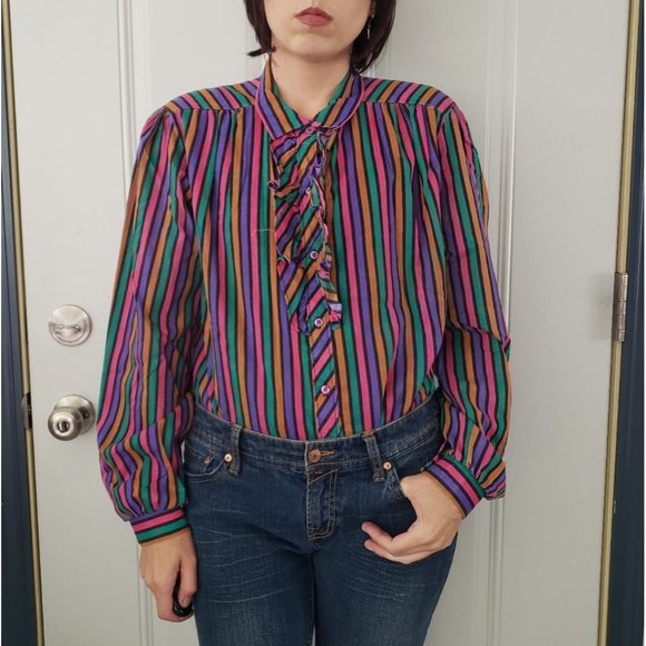 70s Colorful Striped‎ Button Down - Picture 1 of 4